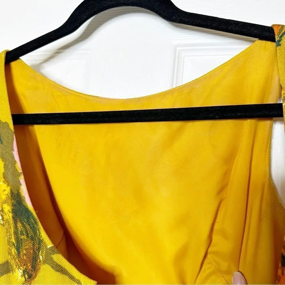 Vtg B. Altman & Co. 50s/60s Sheath Midi Dress Mustard Yellow Floral Boat Neck - Picture 6 of 7